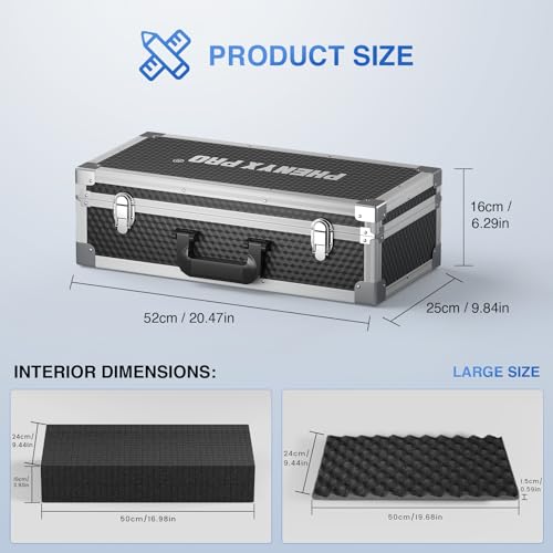 Phenyx Pro XL Carrying Case with Customizable Pre-Diced Foam PCSE-XL | Three-Layer Foam, Aluminum Alloy Frame, Protective Gear Storage, 8-Channel Wireless Mic Systems - size: Extra Large (20.4×10.2×7.9 Inch)