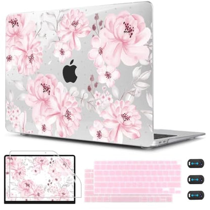 CISSOOK Compatible with MacBook Air 13 inch Case M1 Chip 2021 2020-2018 | A2337 A2179 A1932 Model with Touch ID, Plastic Hard Shell Case & Keyboard Cover & Screen Protector, Cute Pink Flower - color: Cute Pink Flower