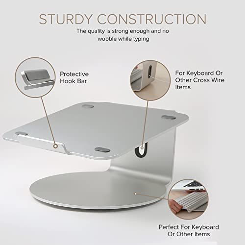 POUT E4 - Laptop Stand with 360 Rotating Base & Built-in Cable Ring — Ergonomic Aluminum Computer Riser for Laptop 10 to 17 Inches — for Apple Mac MacBook Air Pro HP LG Dell Sony