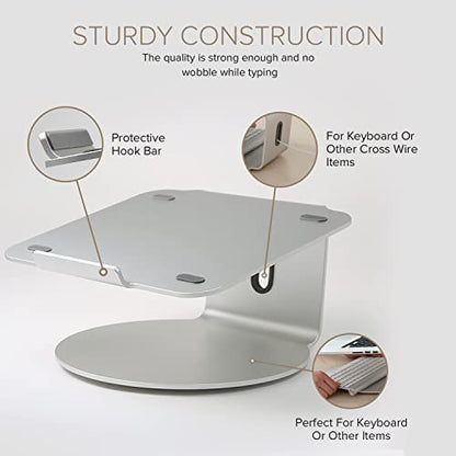 POUT E4 - Laptop Stand with 360 Rotating Base & Built-in Cable Ring — Ergonomic Aluminum Computer Riser for Laptop 10 to 17 Inches — for Apple Mac MacBook Air Pro HP LG Dell Sony
