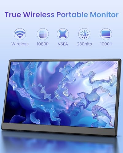 15.6 inch Wireless Portable Monitor for Laptop Support AirPlay Miracast | FHD 1080P IPS Display,USB-C & HDMI,G-Sensor Auto-Rotate,Plug & Play,Travel Monitor Compatible with PC,Phone,PS4/5,Xbox,Switch - size: 15.6 inch W-2