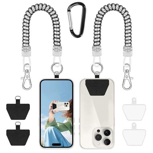Doormoon 2* Phone Lanyard Tether with 4* Patch, iPhone Lanyard Anti Theft Phone Strap for Outdoor Hiking Climbing, Silver - color: Silver - 2 Pack