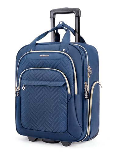 BAGSMART Underseat Carry On Luggage Airline approved,16-inch Small Underseater Softside Travel Suitcase with Wheels Lightweight Overnight Rolling Carry-on Luggage for Women Men Weekender,Dark Blue - color: Blue