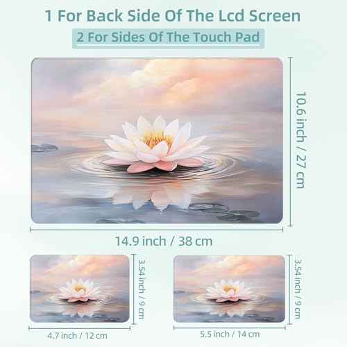 Universal Laptop Skin Decal, 3-Piece Vinyl Protector for 12 13 14 15.6" Notebook, Waterproof Anti-Scratch, Easy Trim & Bubble-Free Finish, Elegant Lotus Flower - color: Elegant Lotus Flower