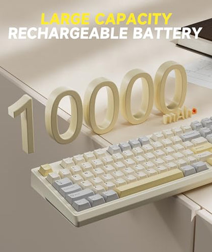 SOLAKAKA KI99 Pro 96% Wireless Gaming Keyboard, RGB Creamy Keyboardw with Knob, Hot-Swappable Pre-Lubed Switches, Gasket Structure Mechanical Keyboards (Beige-White, Non-Silent Version) - color: Beige-White, size: Non-Silent Version