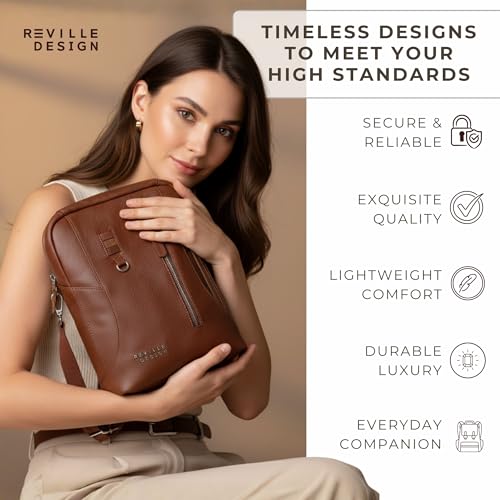 Full Grain Leather Backpack – Minimalist Slim 16L Laptop Backpack for Professionals, Water-Resistant Leather, Designed for 13” Devices, Lightweight Executive Daypack - Amber Brown - color: Amber Brown