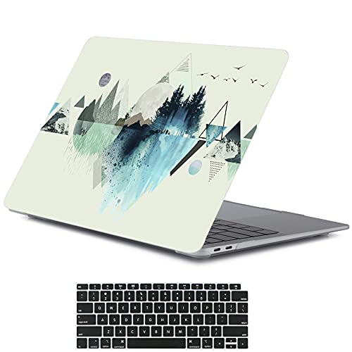 LanBaiLan MacBook Air 13-inch 2020 Retina Display Touch ID Case, Black, Rubber Coated Plastic - color: Geometric pattern