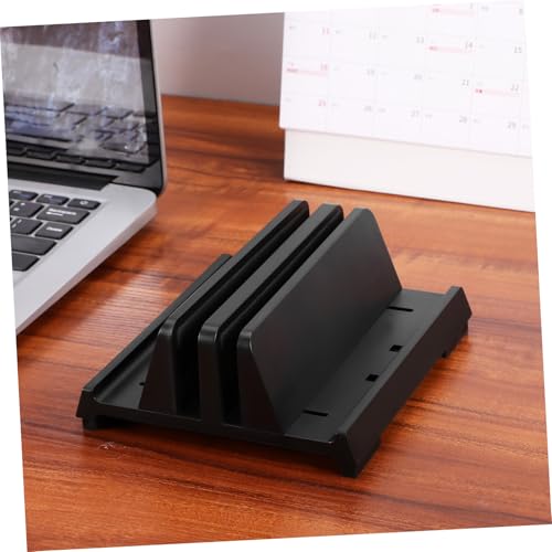 Uonlytech Vertical Laptop Holder Dual Slots Adjustable Laptop Stand for Desk Space-Saving Design for Workspace Organization Compatible Tablets and Phones Padded Non- Base for Stability