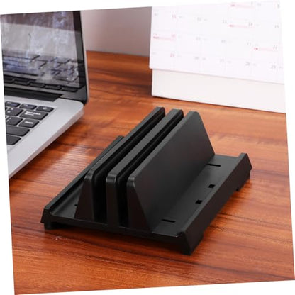 Uonlytech Vertical Laptop Holder Dual Slots Adjustable Laptop Stand for Desk Space-Saving Design for Workspace Organization Compatible Tablets and Phones Padded Non- Base for Stability