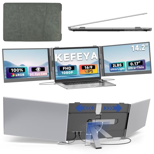 KEFEYA Laptop Screen Extender 14.2", 2.2 LB Lightest 0.16" Ultra-Thin, 1080P FHD Portable Monitor for Laptop 13-17.3", Eyes Care HDR Monitor, USB-C HDMI Plug-Play for Mac Windows PS Switch Work Travel - size: 14.2" Triple Monitor