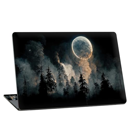 Universal Laptop Skin Sticker with 2 Wrist Pad Skins, Waterproof Scratch Resistant Vinyl Laptop Cover Decal, Cut to Fit for 11–15.6 Inch MacBook HP Dell Lenovo, Foggy Forest Moon - color: Foggy Forest Moon