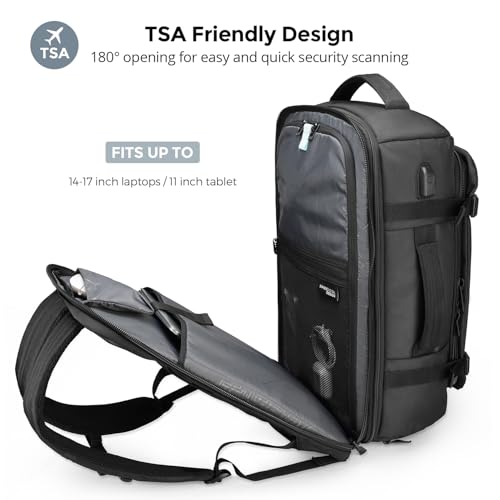 Swissdigital Design Travel Backpack 40L,TSA Friendly Flight Approved Carry-on Hand Luggage,with USB Charging Port Large Weekender Bag Fits 17 Inch Laptop Backpack Black | SD1756-01 - color: Black