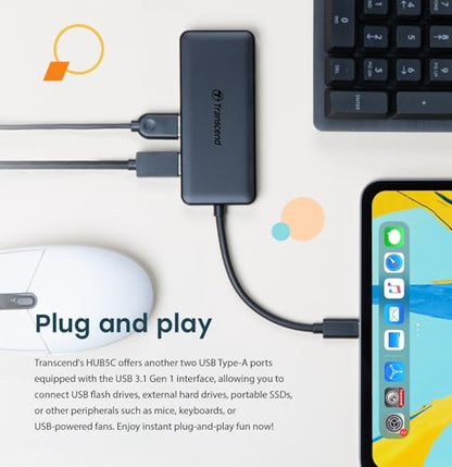 Transcend HUB 6 in 1 Hub, Type C, with 60W Power Delivery, 10Gbps USB C and 2 Type-A Ports, Micro SD and SD UHS-II Card Reader, for MacBook Pro, Labtop - TS-HUB5C - style: Type-C (6-in-1 HUB, with 60W PD)