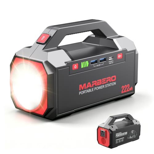 MARBERO Portable Power Station 222Wh Battery Pack 100W (150W Surge) Power Bank Flashlight High Lumens Fast Charging Power Bank with AC Outlet for Outdoor Camping Hurricane Backup Emergencies - color: Red