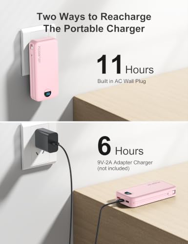 20000mAh Ultra Portable Charger Power Bank with inBuilt Cables&AC Wall Plug | PD20W USB-C Fast Charging Cell Phone Charger Battery Pack,LED Display Travel Battery Bank for All iPhone,Samsung,Android - color: Pink-20Ah