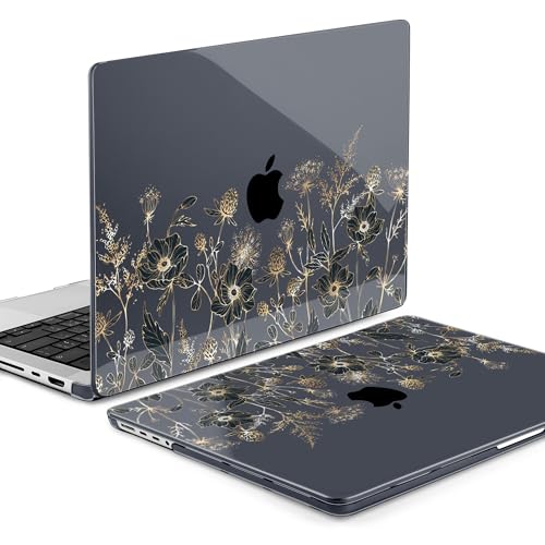 MEEgoodo Compatible with MacBook Pro 14 inch Case (M5/M4/M3/M2/M1) Pro/Max 2026 2025 2024 2023 2021, Case Fit Model A3427/A3426/A3434/A3112/A3401/A3185/A2918/A2992/A2779/A2442, Golden Flowers & Herbs - color: Golden Flowers & Herbs