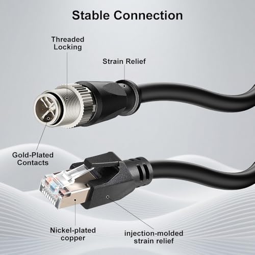 Alvin's Cables M12 8 Pin Male to RJ45 Shielded Ethernet Cable X Coded 8 Position Cat6a Cable for Cognex Industrial Camera 3.2ft/1M - color: Black, size: 1M/3.3FT, style: Straight 8 Pin