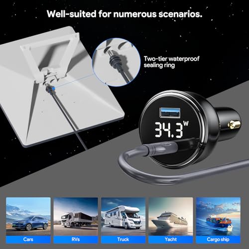 QUIDDITY Starlink Mini Car Adapter, Starlink Mini Car Charger, 12V-24V Cigarette Lighter Adapter with Digital Display, PD 67W + USB-A 30W, Starlinks MiNI X Waterproof Cable for Cars, Trucks, RVs 10FT - size: 10 FT