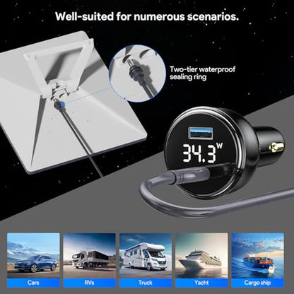 QUIDDITY Starlink Mini Car Adapter, Starlink Mini Car Charger, 12V-24V Cigarette Lighter Adapter with Digital Display, PD 67W + USB-A 30W, Starlinks Mini X Waterproof Cable for Cars, Trucks, RVs 16FT - size: 16 FT