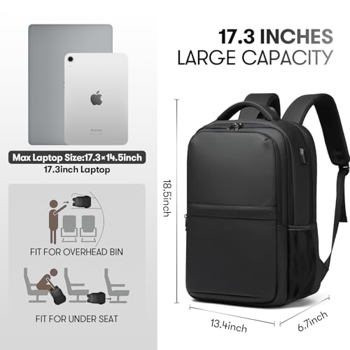 Travel Laptop Backpack, Business Sturdy Laptops Backpack with USB Charging Port, Water Resistant Computer Bag Gift for Men & Women Fits 18.5 Inch Notebook, Black
