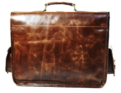 URBAN DEZIRE 16 inch Leather Messenger Bag Brown Vintage Satchel Genuine Laptop Computer Office Shoulder Handmade Briefcase for Men