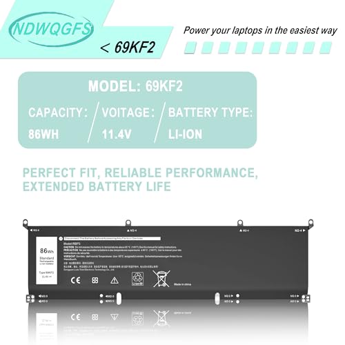 69KF2 86Wh Battery Replacement for Dell XPS 15 9510 9500 9520 Precision 5550 5560 5570 G15 5511 5520 Alienware M15 M17 R3 R4 | 11.4V 6-Cell Replacement