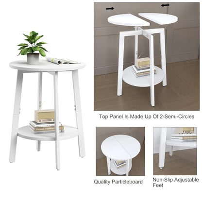 sthmec Side Table Set of 2, Small Round End Table with Storage Shelf for Small Space, 2-Tier Bedside Table Sofa Couch Table, Round Nightstands Set 2 Accent Table for Living Room, Bedroom, White - color: White