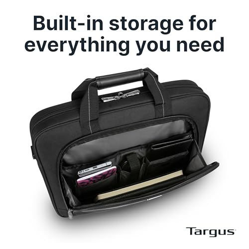Targus 15-16 Inch Slim Lightweight Laptop Briefcase, Black - Messenger and Shoulder Bag with Padded Compartment and Trolley Strap for 16" Laptops (TCT027US) - color: Black, size: 16 inch