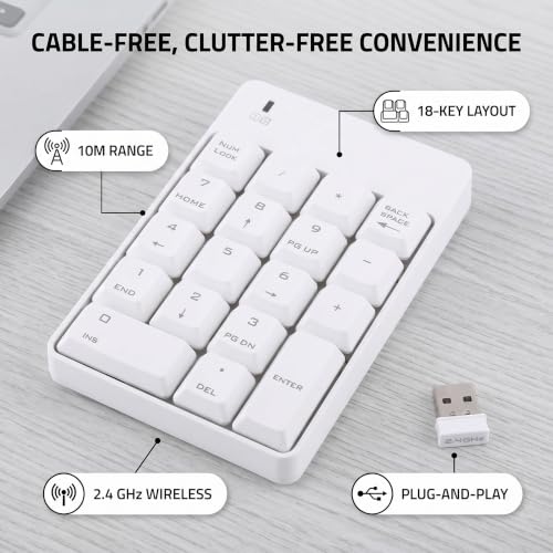 Numeric Keypad, 2.4GHz USB Numpad 18 Key Portable Wireless Number Pad for Laptop PC Computer Excel Data Entry