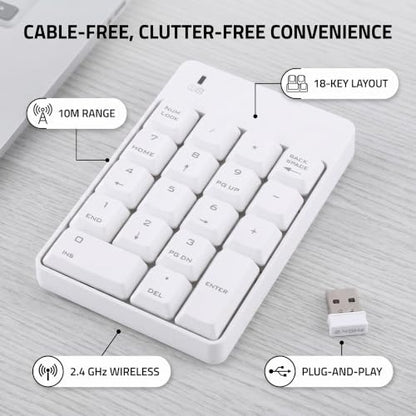 Numeric Keypad, 2.4GHz USB Numpad 18 Key Portable Wireless Number Pad for Laptop PC Computer Excel Data Entry