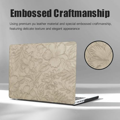 DTangLsm for MacBook Air 15 inch Case 2026 M5 2025 2024 2023 M4 M3 M2 Chip | Model A3448 A3241 A3114 A2941, Elegant Textured Retro Leather Hard Shell Mac Air 15 inch Laptop Case&Keyboard Cover, Apricot - color: Embossed Floral Apricot
