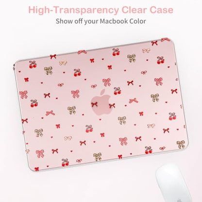 Feams for MacBook Neo 13 Inch Case 2026 A3404, Stylish Protective Clear Case Hard Shell Transparent Cover for MacBook Neo 13 Inch 2026 (A18 Pro Chip) with Keyboard Cover, Cute Cherry Bow - color: Cute Cherry Bow