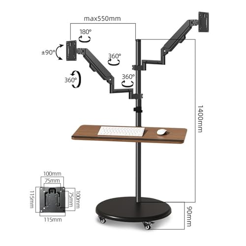 Monitor Mount Dual Monitor Mount Stand with Keyboard Tray, 14"-43" Mulitiuse Rolling Monitor Floor Stand Mobile Workstation, Height Adjustable Gas Spring Monitor Mount Monitor Desk Stand(14"-32") - size: 14"-32"