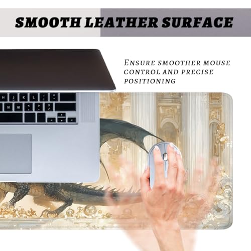 Fantasy Beast Desk Pad Mouse Pad Golden Palace Epic Dragon Large Gaming Mouse Mat with Stitched Edges,Non-Slip Waterproof Rubber Base Mous Mat Office Computer Keyboard Laptop Home 31.5"x11.8" - color: Fantasy Beast, size: 11.8"L x 31.5"W