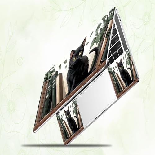 Laptop Skin Sticker Decal, Universal Reusable Vinyl Laptop Cover for 12" 13" 13.3" 14" 15" 15.4" 15.6" Notebook PC, Waterproof Scratch-Resistant with 2 Wrist Pads, Easy to Apply & Remove,Cat Bookshelf - color: Cat Bookshelf
