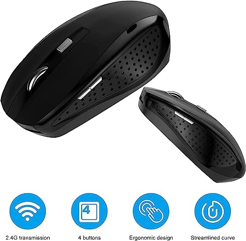 Guiheng Wireless Mouse, 2.4Ghz Wireless Computer Mouse 1200,6 Buttons with Nano Receiver for Laptop,PC,Chromebook,Computer,Notebook,Office (Battery not Included, Black) - color: black04