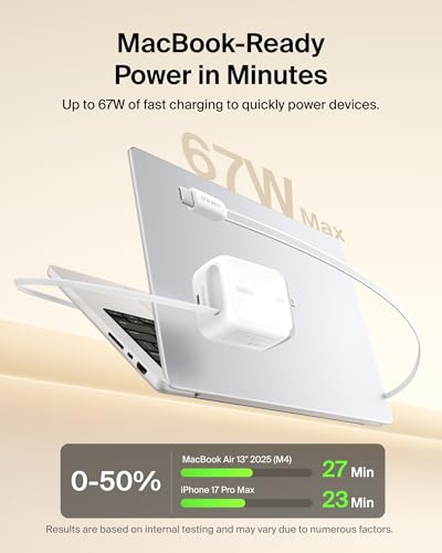 Belkin USB C Retractable Wall Charger, 67W Max GaN Fast Charging Block w/Built-in, Extra-Long 3.3ft Retractable Cable - iPhone Charger for iPhone 17/16 Series, Galaxy, MacBook, AirPods, iPad, & More - color: White, style: 67W