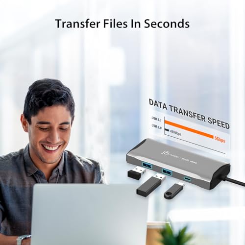 j5create USB-C Hub 4K@60Hz Dual HDMI with 100W PD Fast Charge- Supports MST Dual 4K HDMI Display for Windows Laptop, SuperSpeed 5GB USB-A x 2, USB-C x 1, HDMI (JCD396)