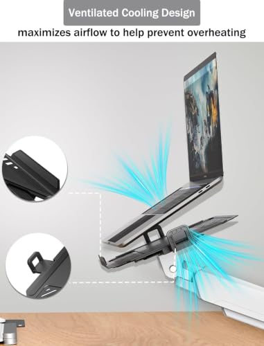 THERAK Adjustable Laptop Tray for Monitor Arm - VESA Laptop Mount Tray Holder 11"-18",Ventilated Steel Notebook Holder for Monitor Stands,VESA 75x75/100x100 Office/Studio/Gaming