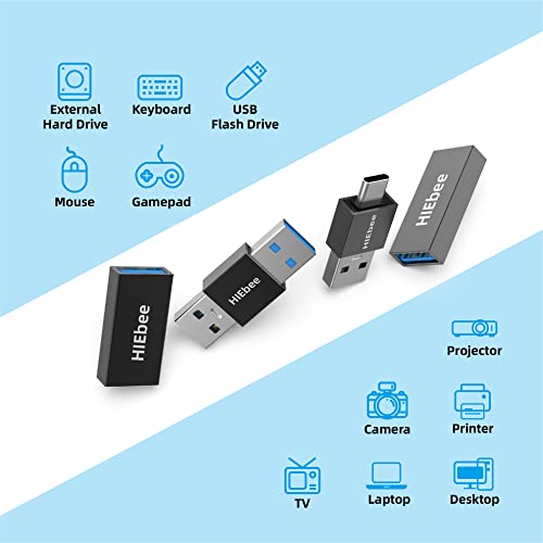 HIEbee USB 3.0 A to A Male Adapter, USB Female to Female, USB Type-C to USB A Male, USB 3.0 Female to USB C Female Connector Compatible with Hard Drive, Laptop etc