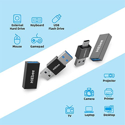 HIEbee USB 3.0 A to A Male Adapter, USB Female to Female, USB Type-C to USB A Male, USB 3.0 Female to USB C Female Connector Compatible with Hard Drive, Laptop etc