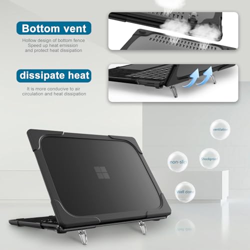 Batianda Durable Stand Case for Microsoft Surface Laptop 13.8 Inch, Black | Ergonomic Foldable Stand, Heavy Duty Matte Hard Shell, Fits 2024-2026 Surface Laptop 7/8th Edition for Business 13.8 Inch - color: Black