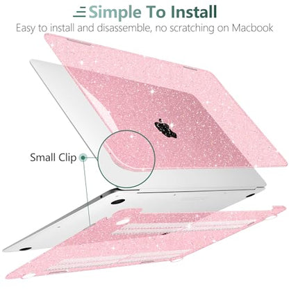 DONGKE for MacBook Air 13 inch Case 2021-2018 Release A2337 M1 A2179 A1932, Bling Plastic Hard Shell Case & Keyboard Cover Only Compatible with MacBook Air 13 inch Retina Fits Touch ID, Sparkly Pink | 2021-2018 Release - color: Sparkly Pink