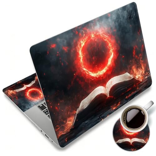 Laptop Skin Sticker Decal 12"-15.6" Universal Laptop/Notebook/Netbook Vinyl - Waterproof Scratch Resistant,Fits HP Dell Lenovo MacBook,2 Free Wrist Pads,Easy Apply & Remove,Fire Retro Book - color: Fire Retro Book