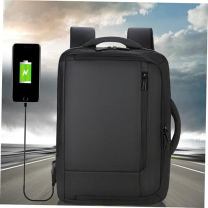KALLORY Large Capacity USB Charging Business Laptop Backpack for Men, Black Waterproof Notebook Bookbag Suitable for Travel and Work
