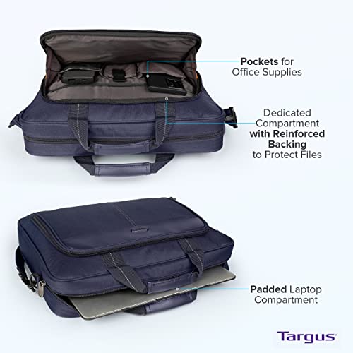 Targus 15-16 Inch Classic Slim Laptop Bag, Blue - Ergonomic Briefcase and Messenger Bag - Spacious Foam Padded Laptop Bag for 16" Laptops and Under (TCT027US) - color: Blue, size: 16 inch