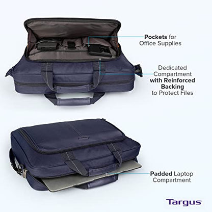 Targus 15-16 Inch Classic Slim Laptop Bag, Blue - Ergonomic Briefcase and Messenger Bag - Spacious Foam Padded Laptop Bag for 16" Laptops and Under (TCT027US) - color: Blue, size: 16 inch