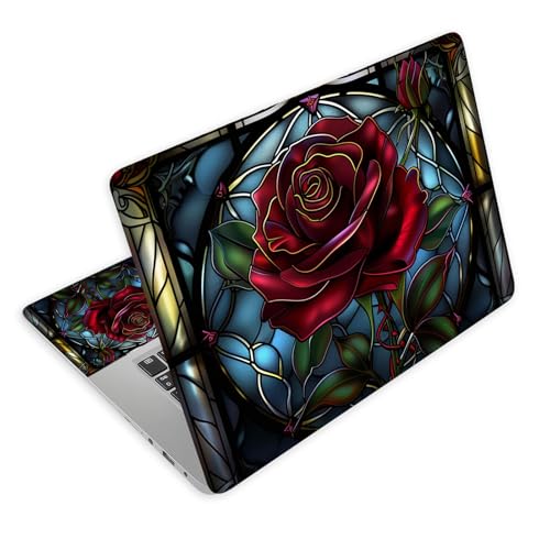 Universal Laptop Skin Decal, 3-Piece Vinyl Protector for 12 13 14 15.6" Notebook, Waterproof Anti-Scratch, Easy Trim & Bubble-Free Finish, Stained Glass Red Rose - color: Stained Glass Red Rose