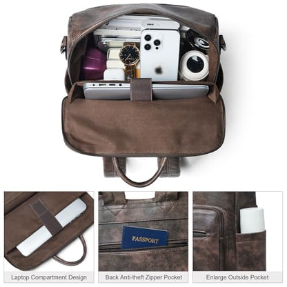 Shrrie 15.6 inch Laptop Backpack for Women,Large Leather Backpack Purse,Travel,Carry on,Water Resistant Casual Laptop Backpacks,College Backpack,Work Backpack for Women,Two-toned Coffee - color: Two-toned Coffee