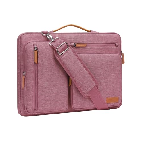 MOSISO 360 Protective Laptop Shoulder Bag, 13-13.3 inch Computer Bags | Compatible with MacBook Pro 14, HP, Dell, Lenovo, Asus, Side Open Messenger Bag with 4 Zipper Pockets&Handle, Dusty Rose - color: Dusty Rose, size: 13.3 inch